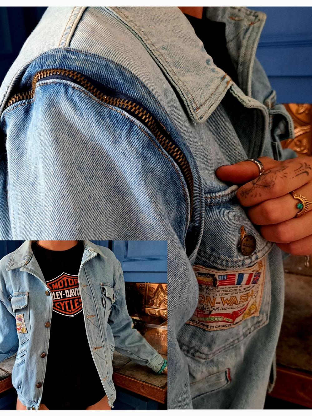 Vintage Light Blue Denim Jacket with Patch Details